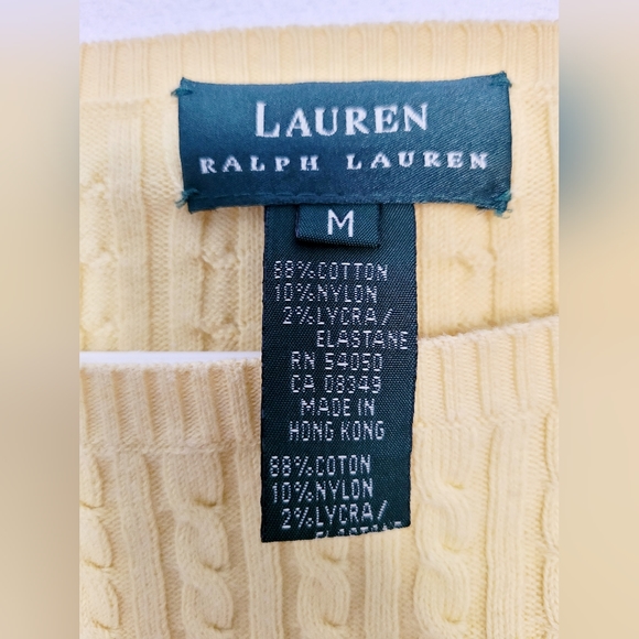 Lauren Ralph Lauren Women's Cable Knit Stretch Cotton Sweater Yellow Boat Neck M - Picture 3 of 11